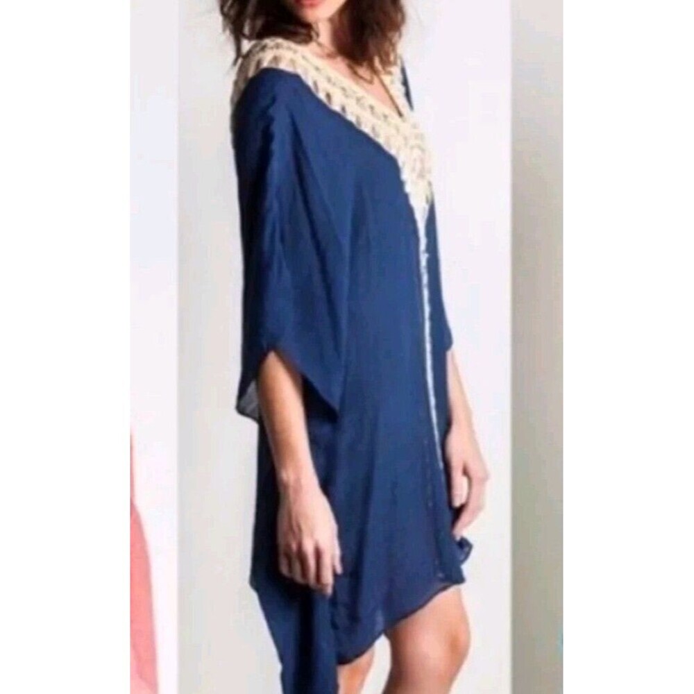 Umgee Boho Gauze Crochet Cover‎ Up Shirt Caftan